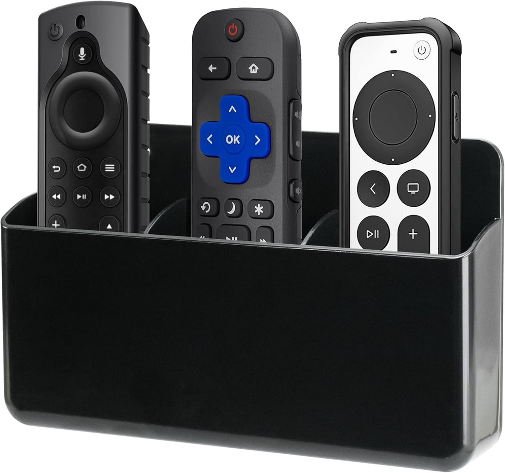 3 Slot Remote Control Holder Wall TV Remote Holder Self Adhesive Marker Holder, Wall Pen Holder Stroage for Home Office School (Black)