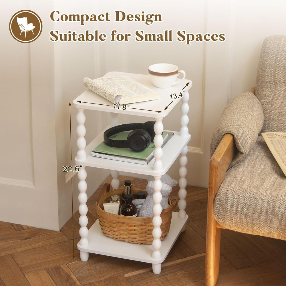 Fultyle End Table, Small Side Table with 3 Tier Open Shelf, Modern Night Stan...