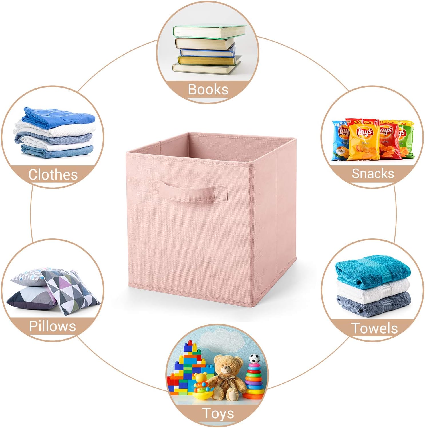 MaidMAX Fabric Storage Bins 10.5×10.5×11, Foldable Cloth Cube Storage Bins for Home Bedroom Closet Drawers Organizer, Pink, Set of 6 | Set of 6 Cloth Cube Storage Bins for Home Bedroom Closet Drawers Organizer Sturdy Handles for Easy Access