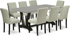 East West Furniture V697AB106-9 9 Piece Dining Room Table Set Includes a Rectangle Kitchen Table with V-Legs and 8 Shitake Linen Fabric Parson Dining Chairs, 40x72 Inch, Multi-Color