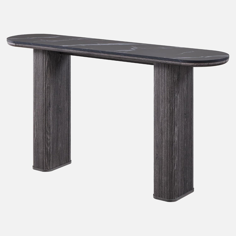 OKD 63" Modern Console Table with Arc Faux Marble Texture Top, Fluted Wo...