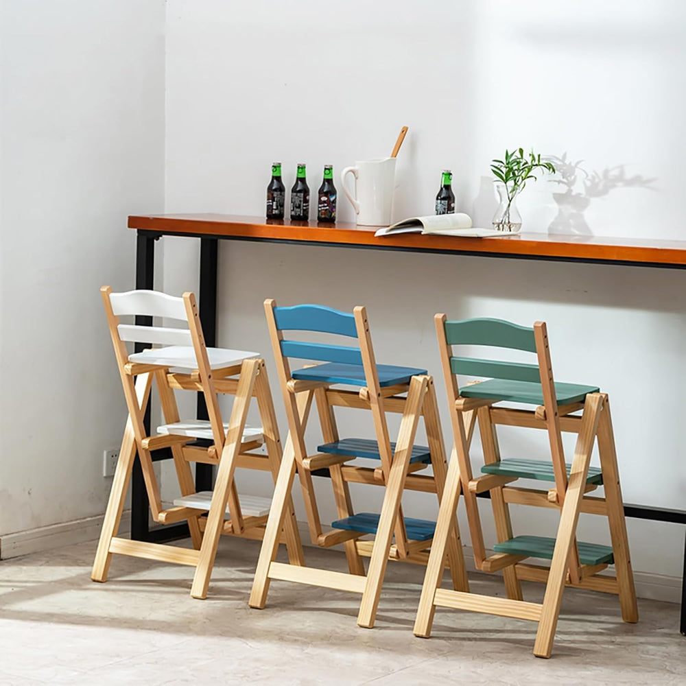 Height Foldable Stool Tall Stool,Solid wood Folding Bar Stool 3 Step Indoor L...