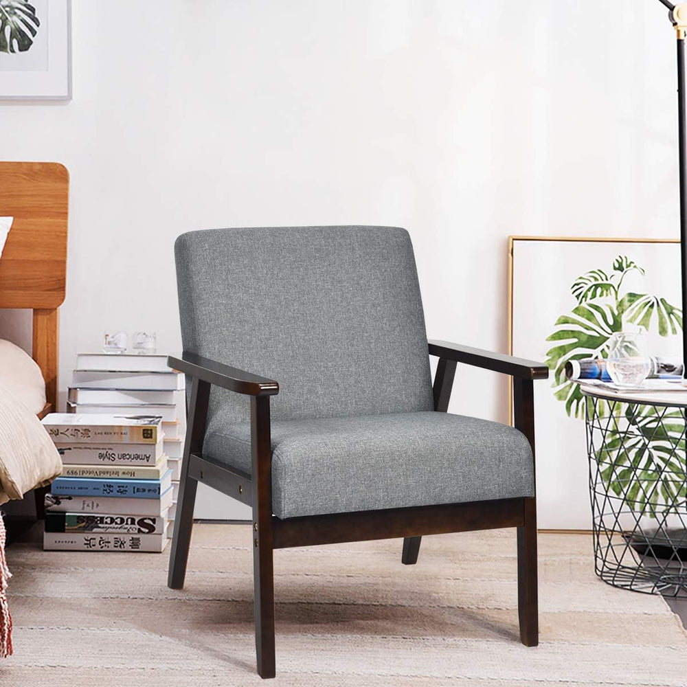 GIANTEX Mid-Century Modern Accent Chair, Retro Fabric Armchair, Solid Hardwoo...