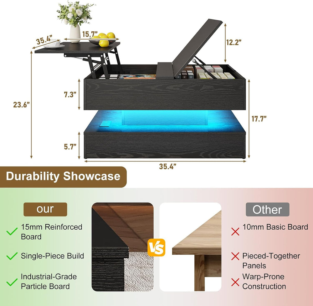 35.4" Large Square Coffee Table with Lifting top,Charging Station,Modern...