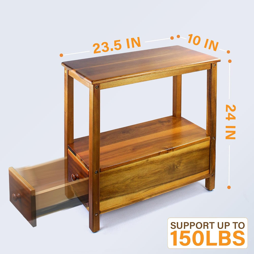 ENKEZI Narrow End Table with Drawer and Shelf – Slim Side Table for Small Spa...