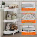 Rolling Cart with Wheels 3 Tier Bathroom Organizer Mobile Shelving Unit Utility Cart Tower Rack Multifunction Utility Storage carts, Kitchen Storage Organizer for Kitchen Laundry Narrow Places, White
