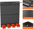 TORACK Garage Metal Pegboard with Accessories, Tools Organizer Peg Board with Pegboard Hooks, Bins, Tool Storage Pegboards for Wall(Black)