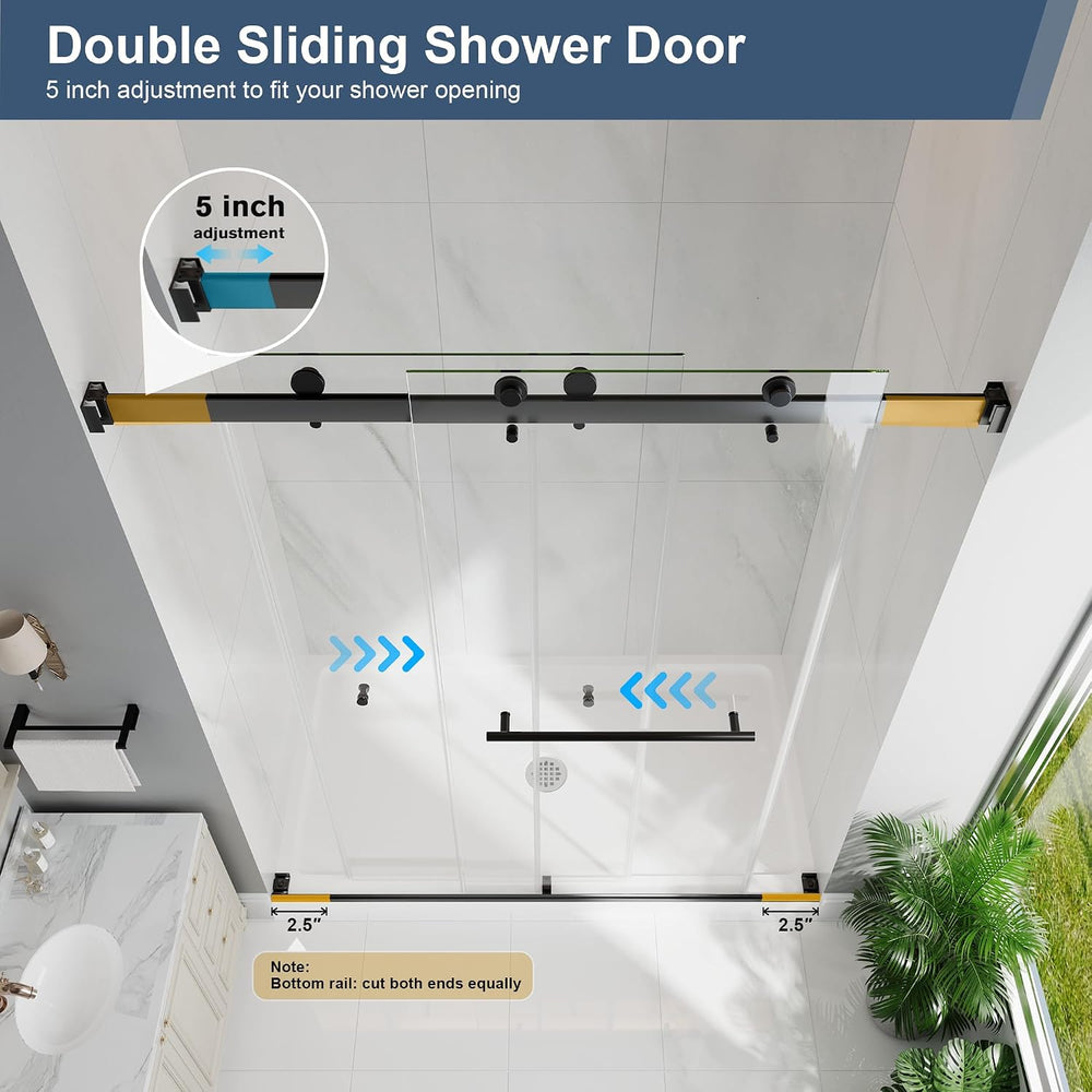 43-48" W x 78" H Frameless Double Sliding Shower Doors Matte Black