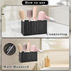 Hair Tool Organizer,Wall Mount Curling Iron Holder,Waterproof Wicker Hot Tools Organizer for Hair Dryer,Flat Irons,Curling Wands,Straighteners Storage,in Cabinet,Bathroom,Vanity (Black)