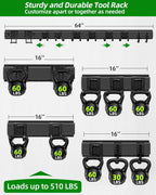 64 inches Garage Tool Organizer Wall Mount, Heavy Duty Garden Tool Organizer Rack, Hanging Storage Organization Racks Holder with 10 Hooks, for Lawn Tools, Shovel, Shed