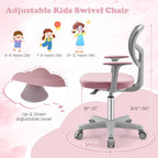 Giantex Kids Desk Chair, Ergonomic Adjustable Teen Task Chair w/Y-Shaped Lumbar Support, Armrest & Universal Wheels, Mesh Kid Office Chair for Sturdy, Kids Computer Chair for Boys & Girls 4-12, Pink