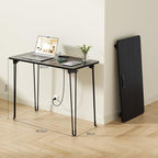 Folding Desk, 31.5" Hairpin Legs Small Desk with Power Strip for Bedroom, Space Saving Foldable Computer Desk for Home Office, No Assembly Need, Black