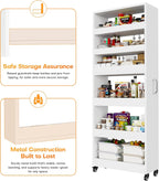 Slim Storage Cart, Lightweight 6 Tier Metal Rolling Utility Kitchen Cart on Wheels, Mobile Storage Shelving Unit Organizer for Bathroom Laundry Office Narrow Places (White, 10" D)