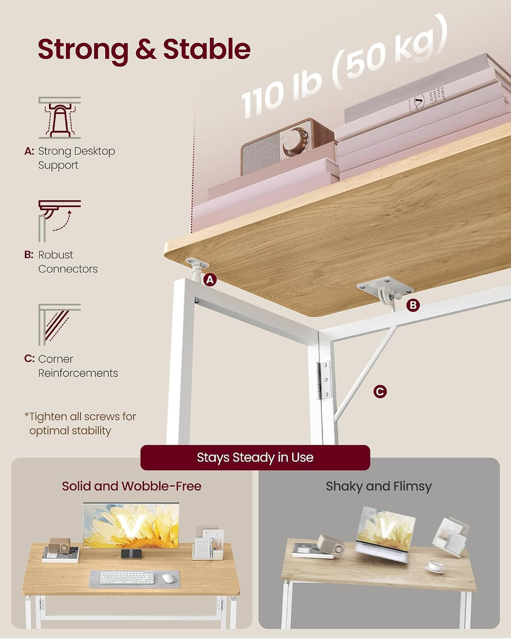 VASAGLE Folding Desk, Small Computer Desk, Foldable Table 39.4 Inch | One-Pie...