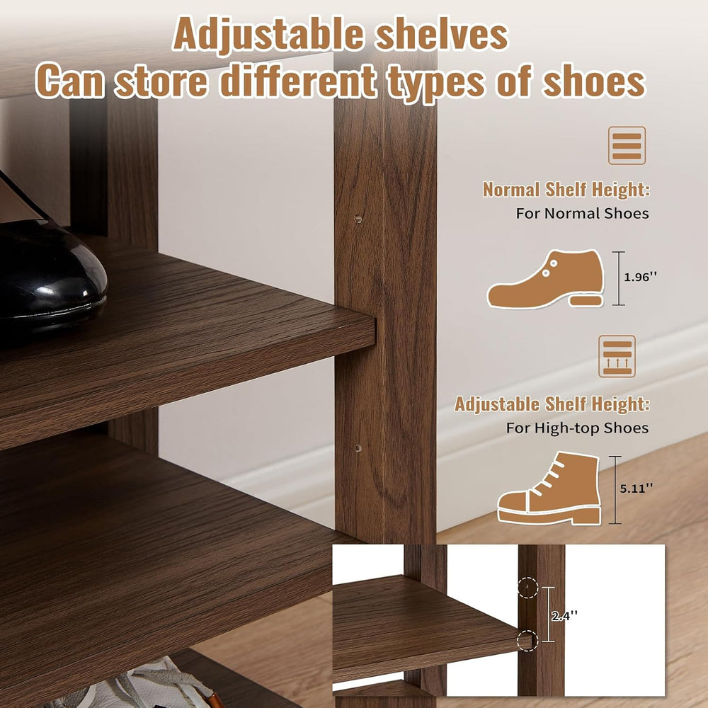24" Short Entryway Shoe Storage Bench with Cushion, Height Adjustable 3-...