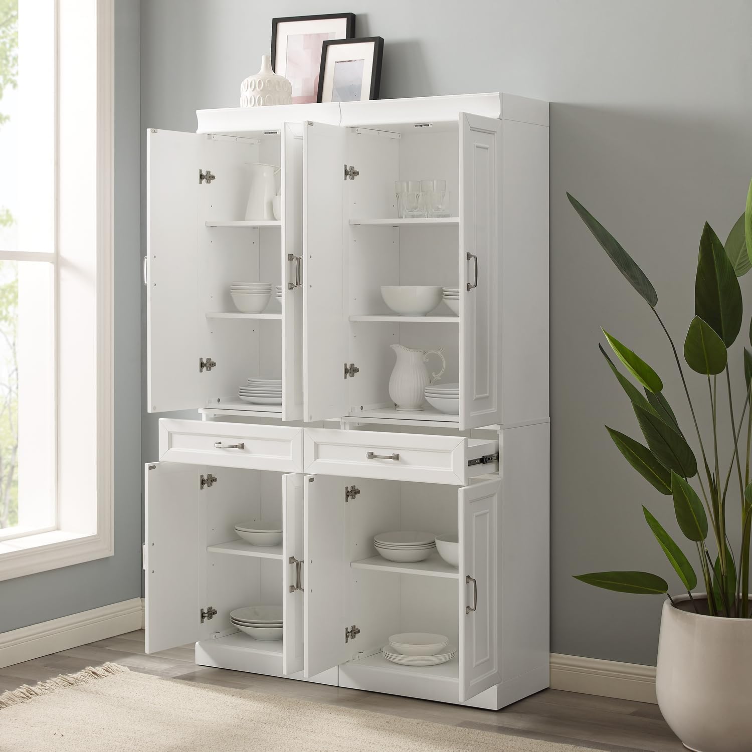 Maykoosh Pantry Cabinets - 2 Piece Kitchen Storage Organizer, White Finish