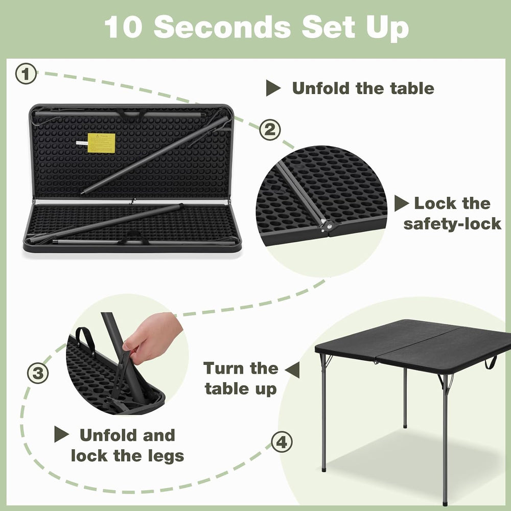 34" Square Folding Table for 4 Person, 330lbs Weight Capacity Foldable T...