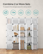 SONGMICS Cube Storage Organizer, Set of 16 Plastic Cubes, Closet Storage Shelves, DIY Plastic Closet Cabinet, Modular Bookcase, Shelving with Doors for Bedroom, Living Room, White ULPC44BSV1
