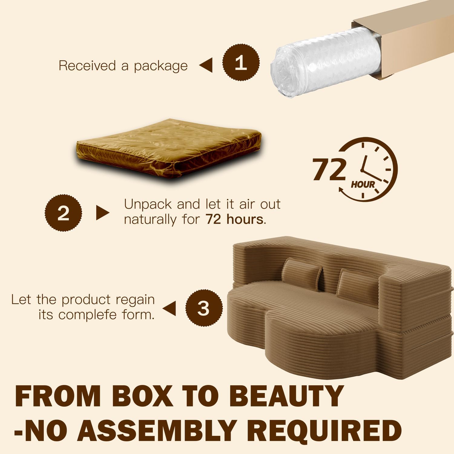 2 in 1 Convertible Folding Sofa Bed, Corduroy Boneless Couch Bed, Loveseat | Modern Corduroy Fabric Futon Sleeper Love Seat Couch Twin Size for Living Room, Office, Guest Use, Apartment, With Pillow