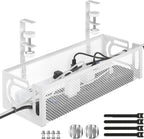 Under Desk Cable Management Tray, 15.7'' No Drill Steel Desk Cable Organizers, Wire Management Tray Cable Management Rack (1 Pack-White)
