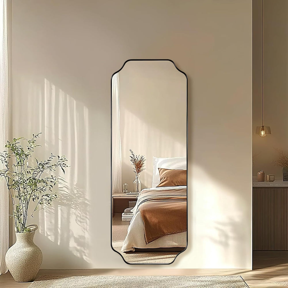 ANDY STAR 18" x 48" Full Length Mirror, Large Black Scalloped Bathr...