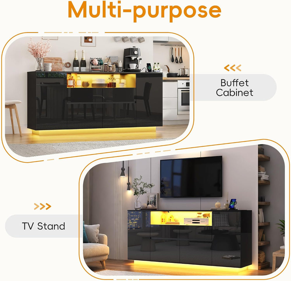 70 Inch Sideboard Buffet Cabinet with Storage, Kitchen Buffet Storage Cabinet...