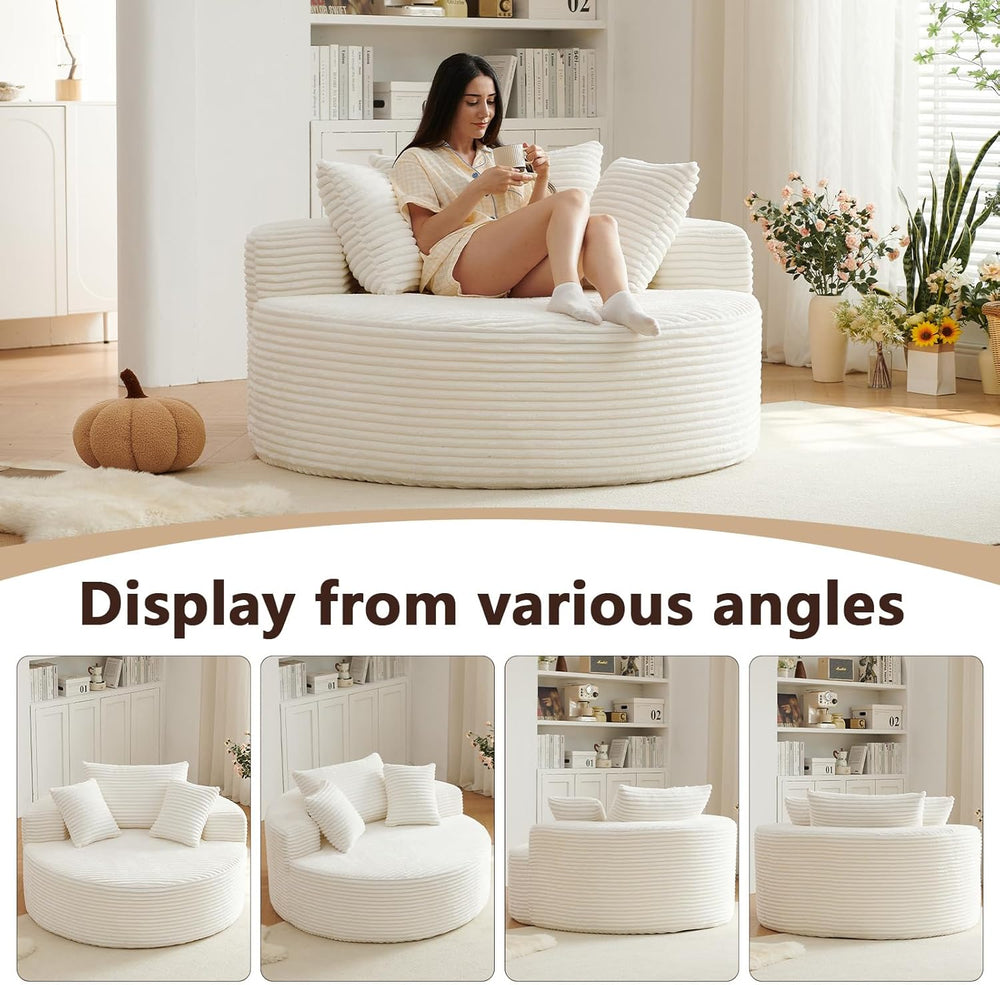 55"L Oversized Round Chair Lounge Chaise Indoor,Corduroy Deep Seat Cloud...