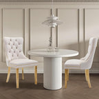Velvet Upholstered Dining Chairs Set of 2, Modern Style Kitchen Side Chairs with Nailhead Trim and Gold Plated Leg, Metal Pulling Ring for Dining Room Living Room(Beige-Gold Plated Leg)