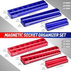 Magnetic Socket Organizer, 4-Pack Metric SAE Holder Set 1/4", 3/8" Drive Socket Trays, Holds 108 Pcs Standard and Deep Size Sockets(Socket not Included)