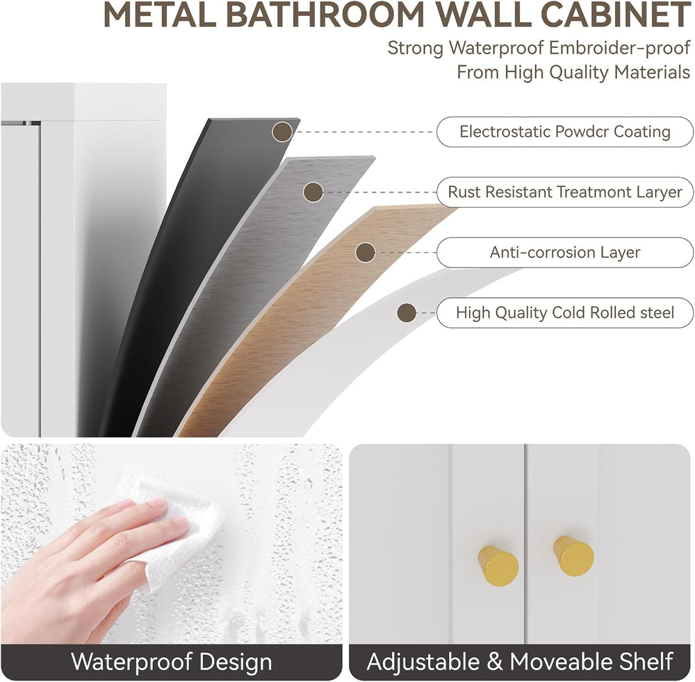 Metal Bathroom Storage Cabinet, Bathroom Floor Storage Cabinet with 2 Adjusta...