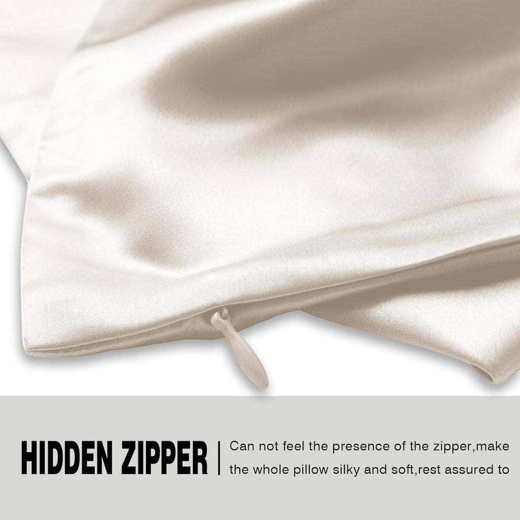 Silk Pillow Cases 2 Pack Soft Breathable and Sliky King Size Pillow Cases Set of 2,Natural Mulberry Satin Silk Pillowcase with Hidden Zipper for Hair and Skin (Beige,20"X 36",2pcs)