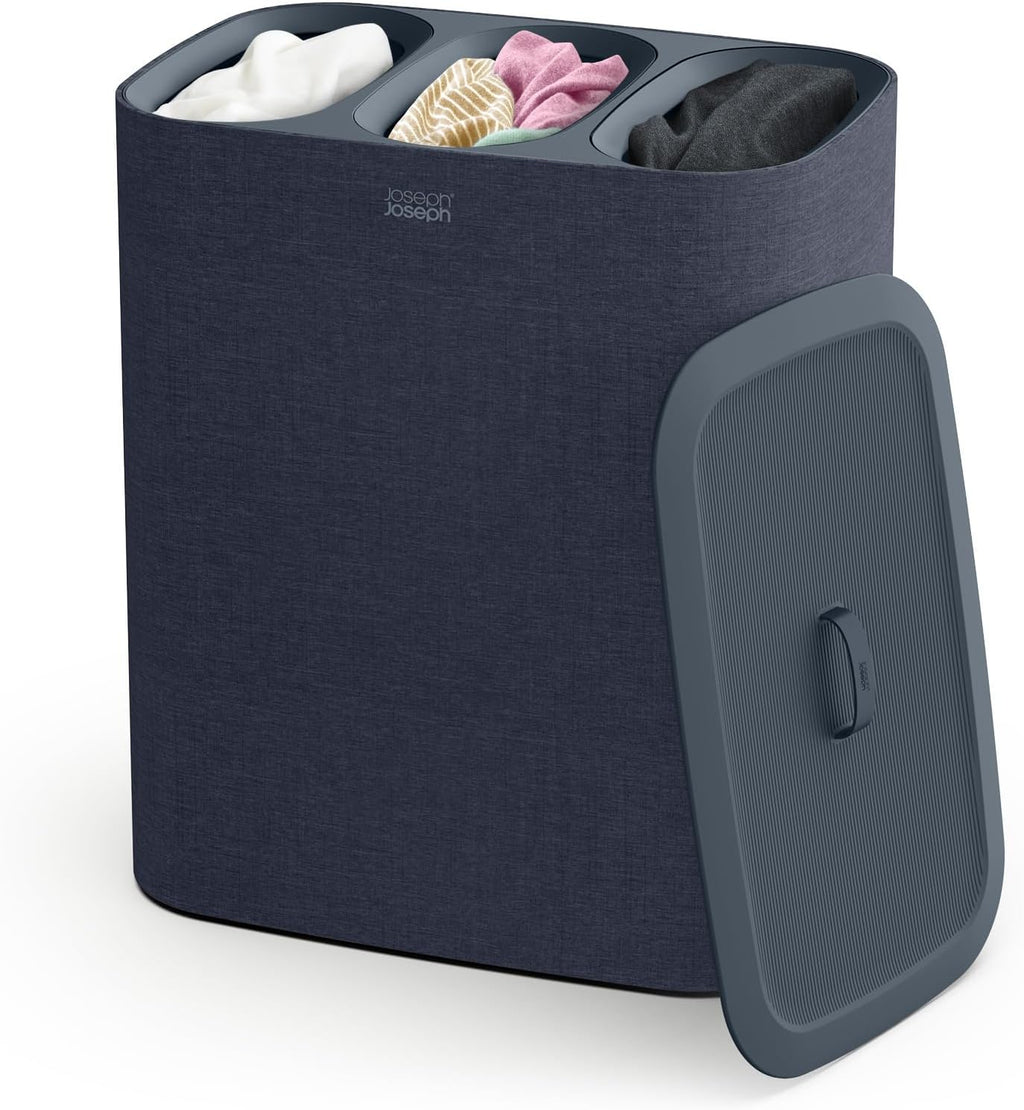 Joseph Joseph Tota Trio 90 liter/23.8 gallon Laundry Hamper Separation Basket with lid, 3 Removable Washing Bags with Handles- Black