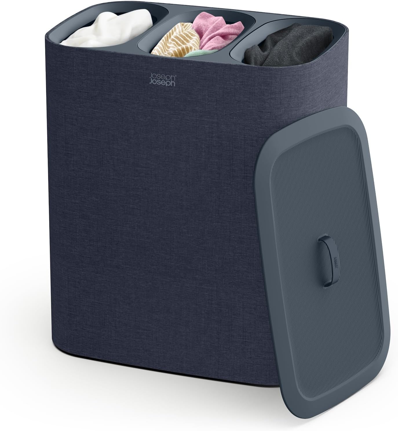 Joseph Joseph Tota Trio 90 liter/23.8 gallon Laundry Hamper Separation Basket with lid, 3 Removable Washing Bags with Handles- Black