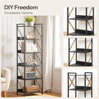 HOOBRO Bookshelf, 6-Tier Industrial Bookcase, Book Shelf Storage Organizer, Tall Bookshelf with Metal Frame for Living Room, Bedroom, Home Office, Kitchen, Black BB72SJ01