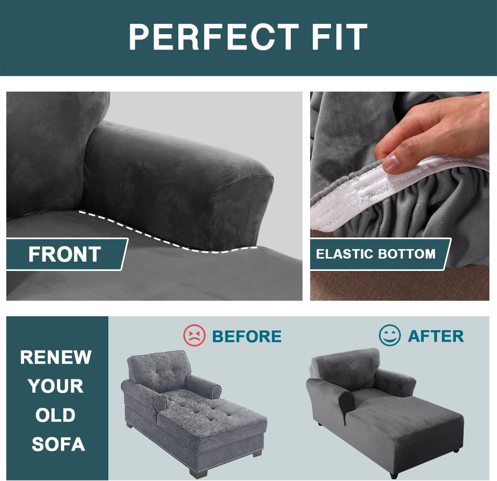 FantasDecor Velvet Chaise Lounge Cover Stretch Double Arm Chair Slipcover for...