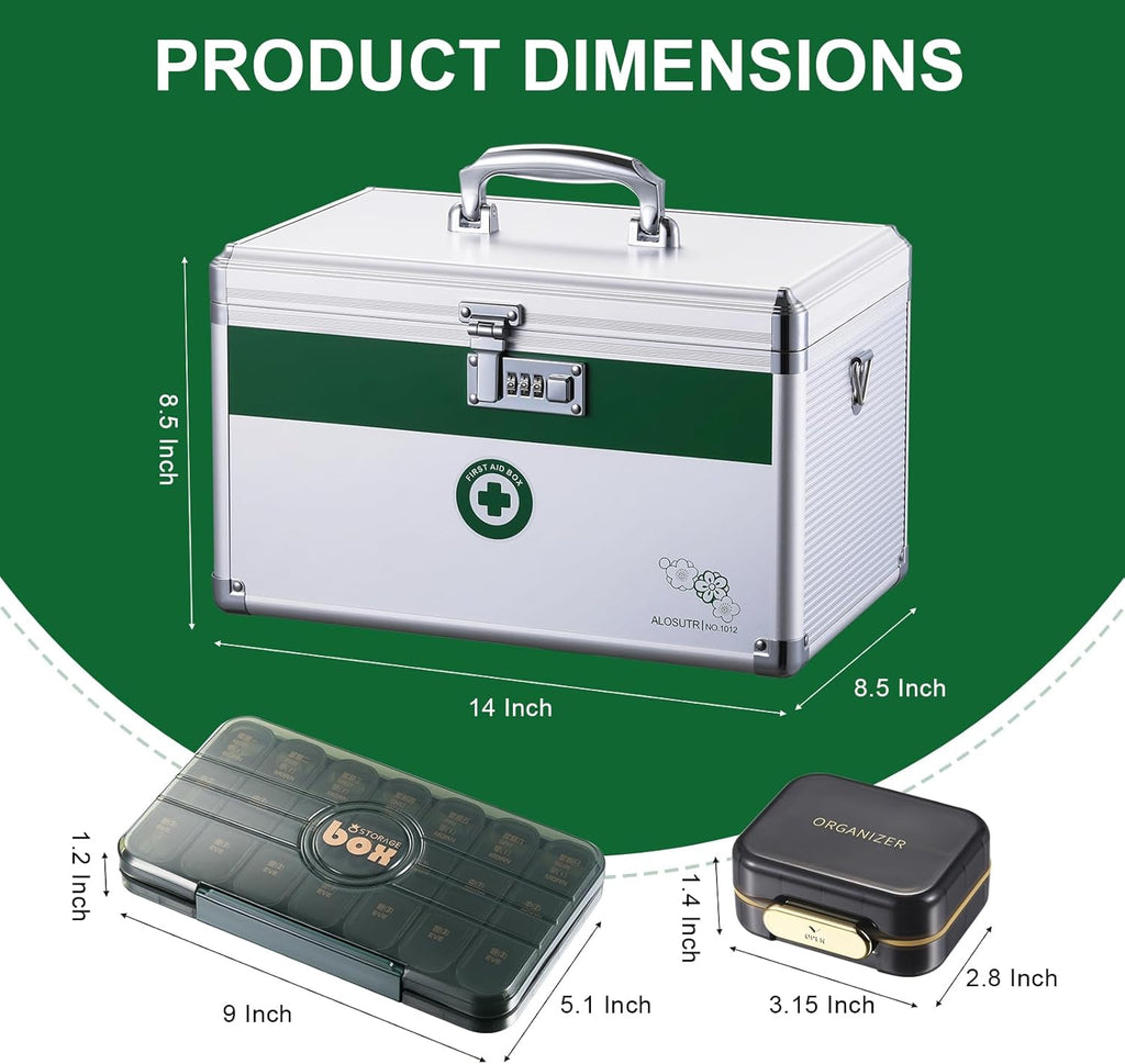 Medication Lock Box with Combination Lock 14x8.5x8.5 Inches [Large], Medication Security Lock Box, Medical Box Organizer