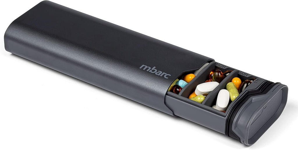 mbarc XL 7 Day Weekly Pill Organizer – Extra Large Capacity Pill Box - Premium Pillcase (XL, Steel Grey)