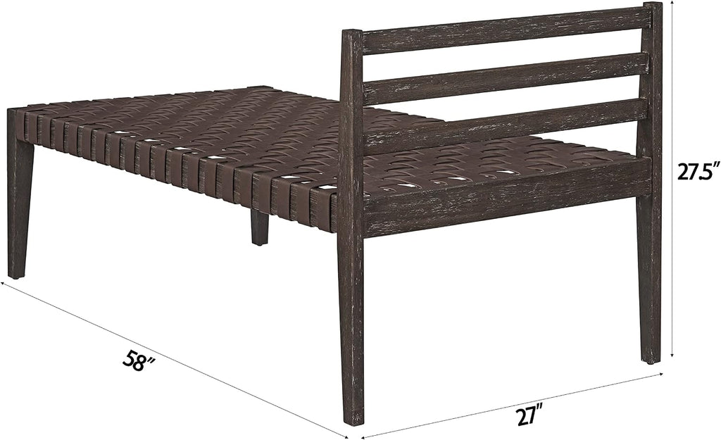 Ball & Cast Mid Century Daybed Faux Leather Woven Chaise Lounge Weave Leather Bench, 58 Inch Dark Brown