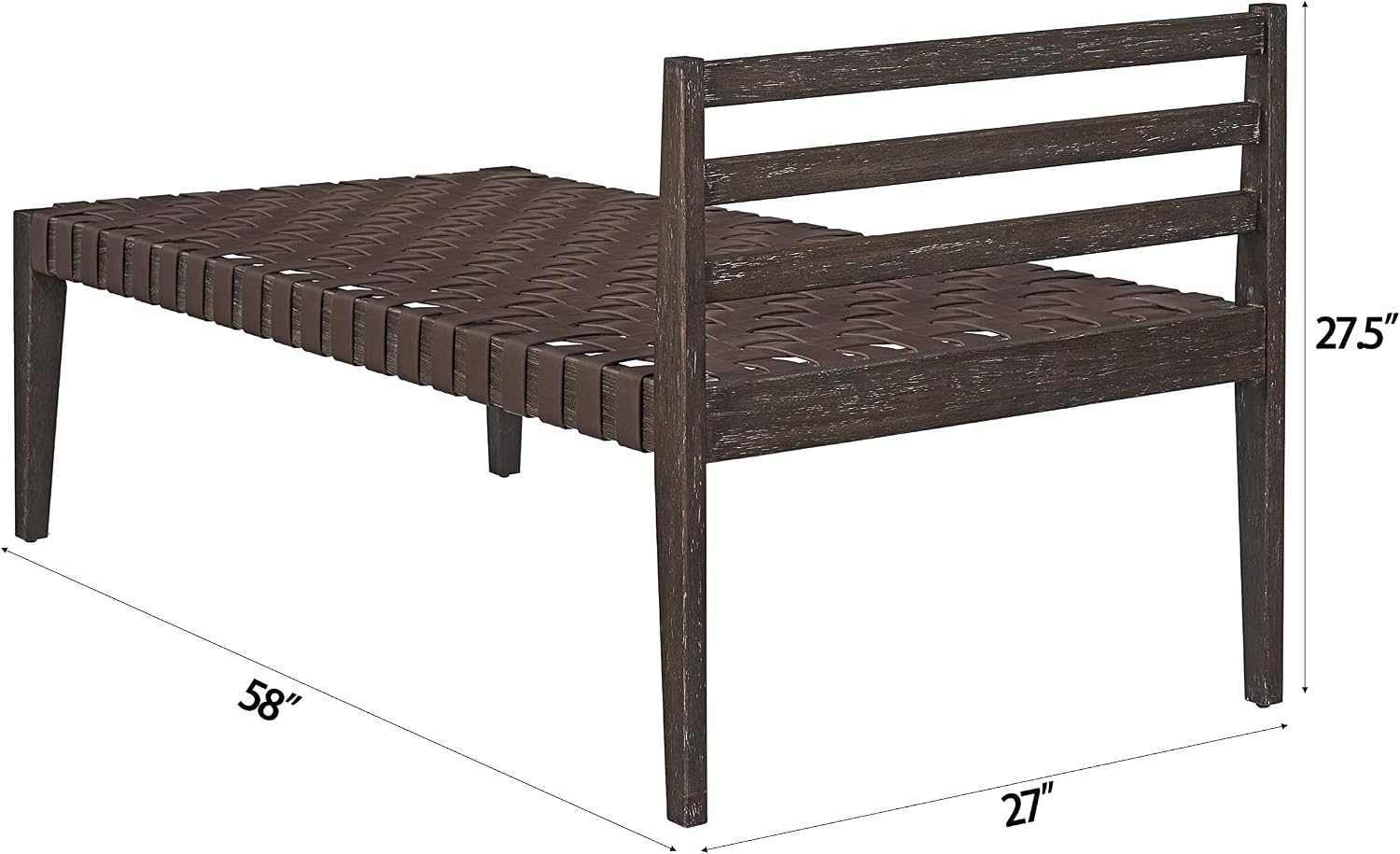 Ball & Cast Mid Century Daybed Faux Leather Woven Chaise Lounge Weave Leather Bench, 58 Inch Dark Brown