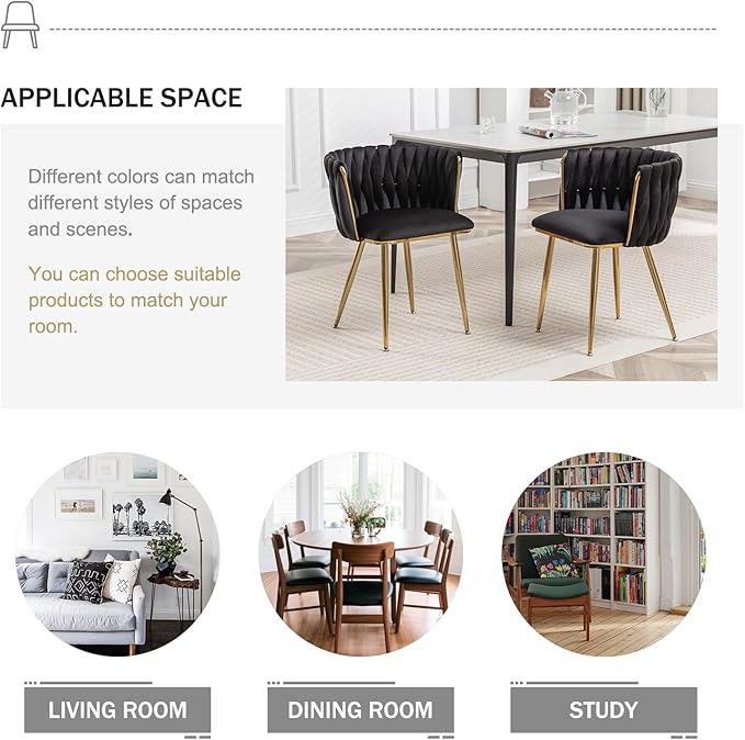 Velvet Dining Chairs Set of 4, Modern Upholstered Woven Dining Chairs with Go...
