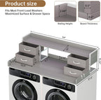 4 Drawers Washer Dryer Countertop with Shelf, 27.5" D x 54" W Laundry Topper with 3.54" High Guardrails and Non-Slip Pads,Extra Storage Organizer for Over Washer and Dryer, Holds 66 Lbs, Light Grey