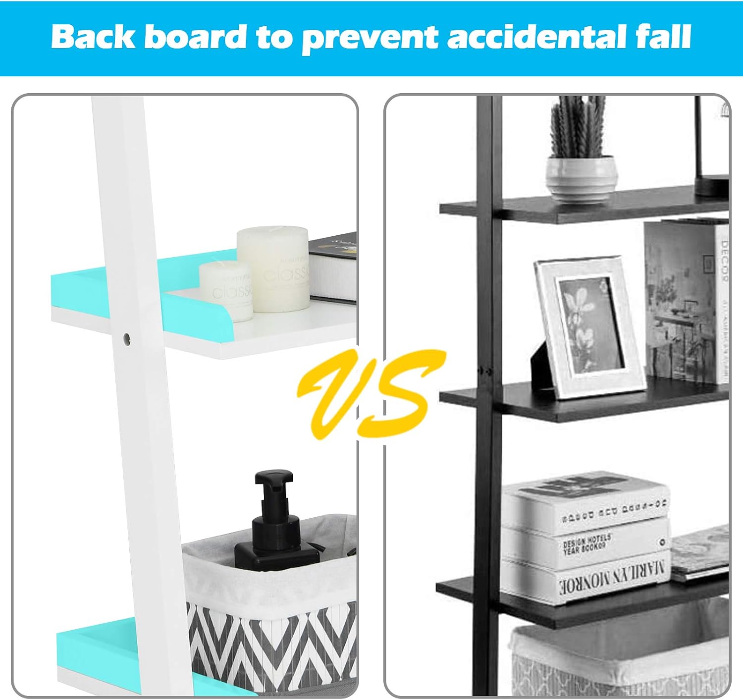 Multigot 5 Tier Ladder Shelf, Wooden Leaning Wall Rack, Ladder Shelving Unit for Flower, Plant, Toy and Book