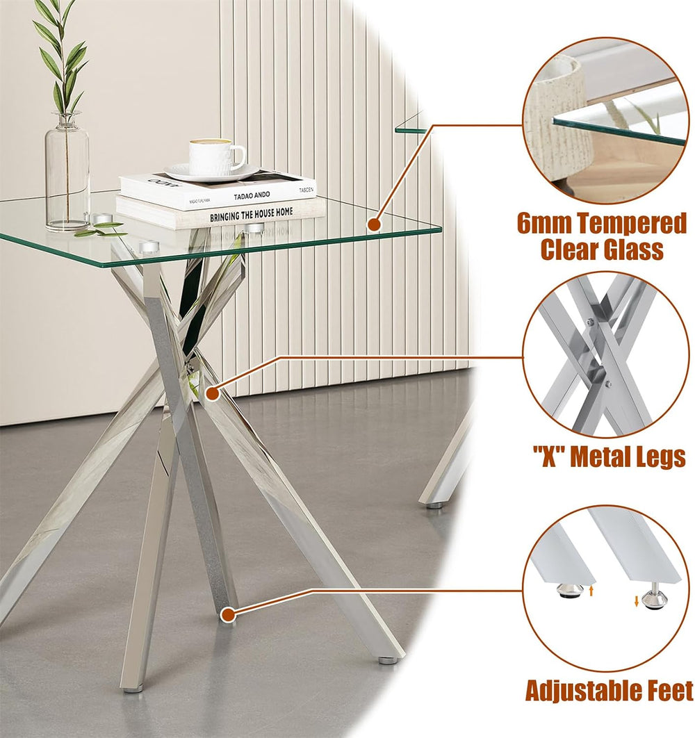 Modern Square End Table with Glass Top, Glass End Side Table for Living Room ...
