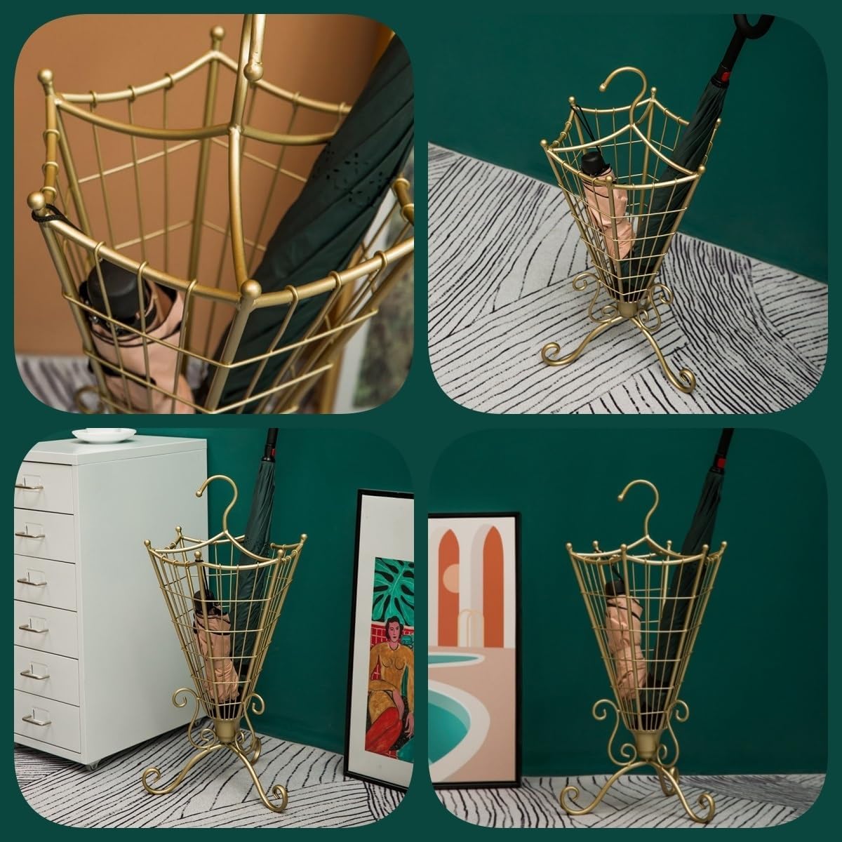 Metal Umbrella Stand Rack, Free Standing Umbrella Holder | Cane and Umbrella Storage Rack, Umbrella Holder Bin for Entryway, Home, and Office