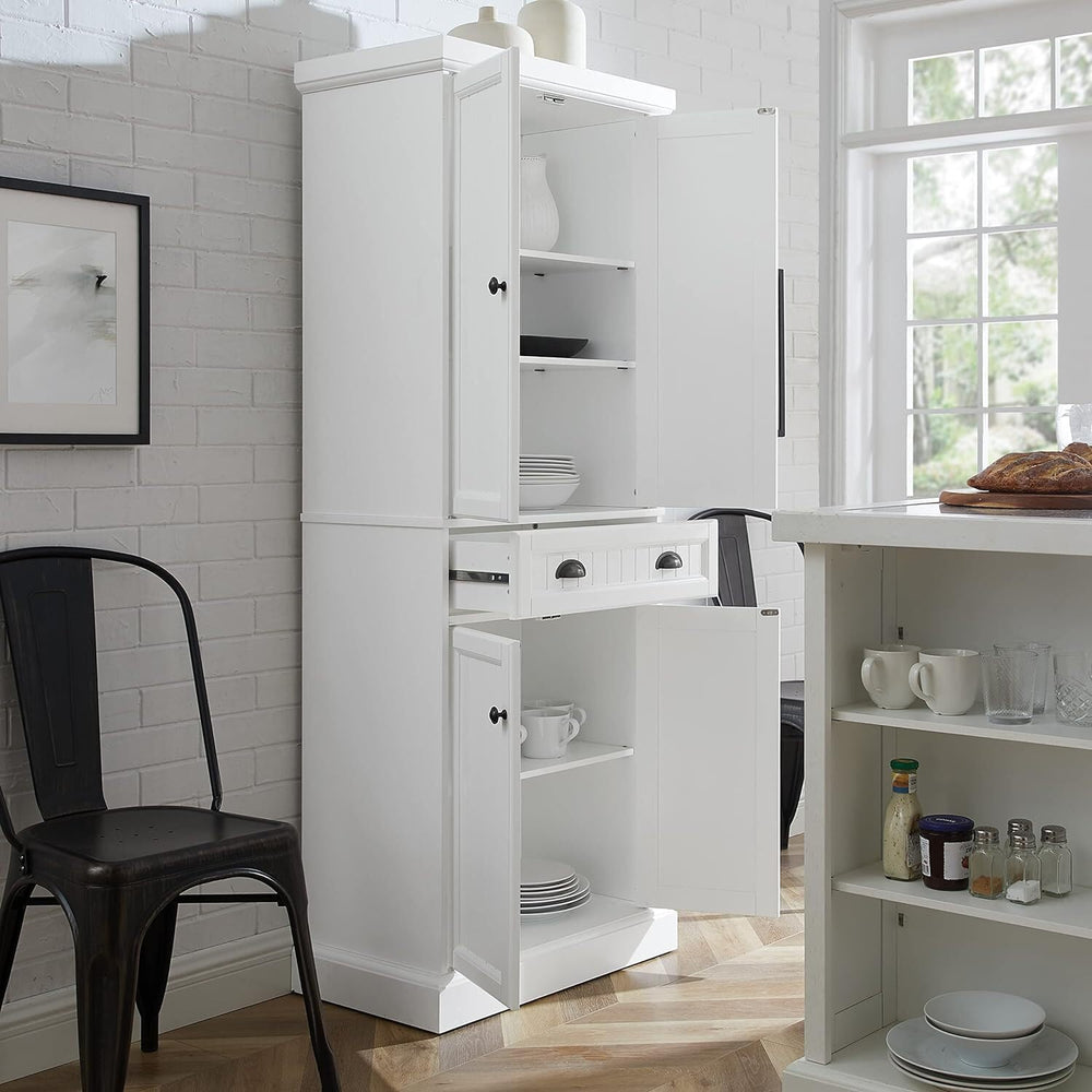 Maykoosh White Pantry Cabinet - Adjustable Shelves, 4 Door & 1 Drawer Sto...