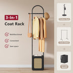 Tajsoon Coat Rack Stand with Wooden Base, Coat Tree Rattan Design, Coat Hanger Stand with 6 Hooks, Small Clothes Rack for Living Room, Bedroom, Office, Black