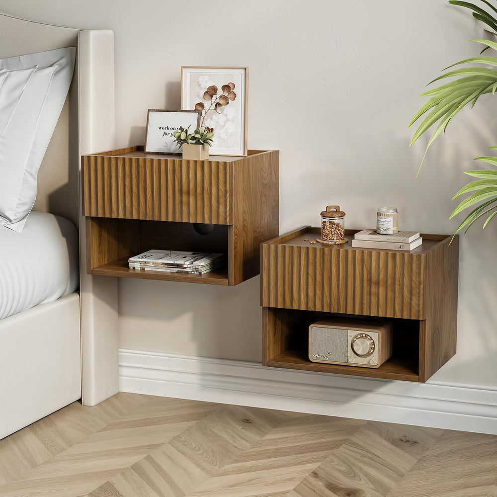 Floating Nightstand Bedroom Bedside Table - Floating Night Stand Set 2 for Sm...