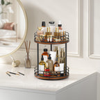 Bathroom Organizer Countertop,2 Tier Rotating Makeup Organizer Countertop for Vanity,Wooden Bathroom Counter Storage Shelf,Vanity Tray for Perfume,Skincare,Cosmetic