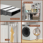 Over The Washer and Dryer Storage Shelf, 3 Tier Laundry Room Metal Drying Rack with Towels Hangers, Space Saver Organizer for Hanging Clothes and Towels (Stainless Steel RA1)