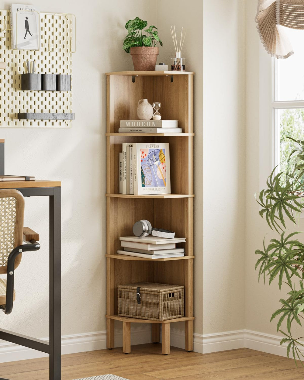 Corner Shelf, 5 Tier Corner Bookshelf, Display Corner Shelf Stand with Storag...